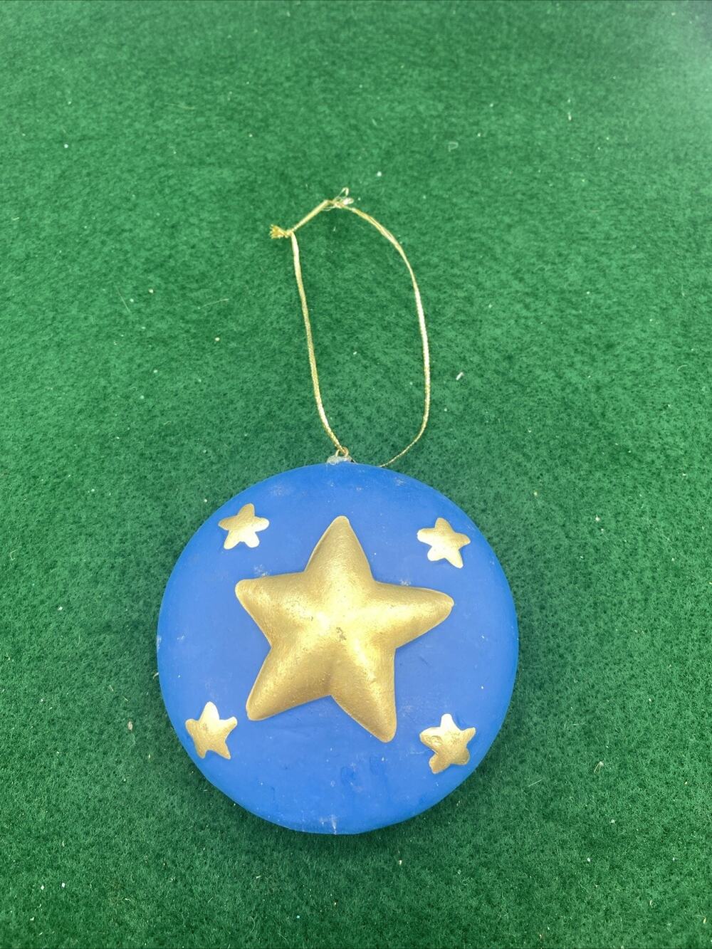 Handmade Molded Porcelain StarChristmas Ornament 3” Vtg French Country Blue/Gold